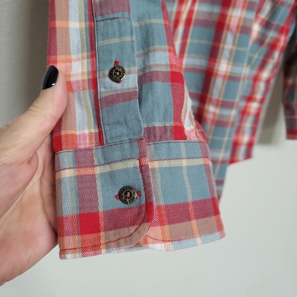 Chaps Plaid Button Up Shirt Womens L Red Blue Cotton Casual Western Fall Winter - Picture 7 of 12